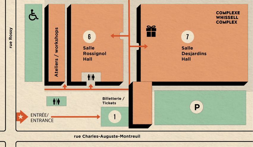 Map of a building complex parking with labeled accessible parking and regular parking spaces and directions.